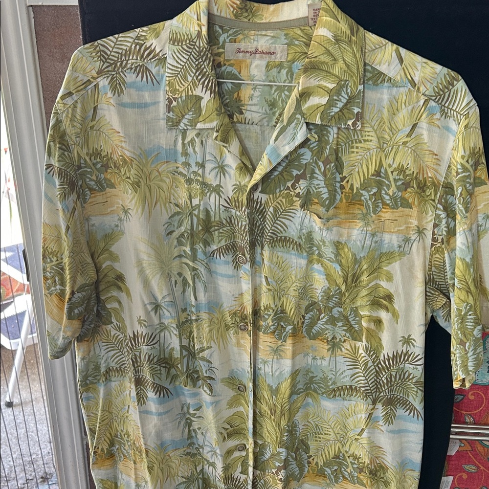 Tommy Bahama Tropical Palm Print Short-Sleeve Shirt - Pale Green/Blue